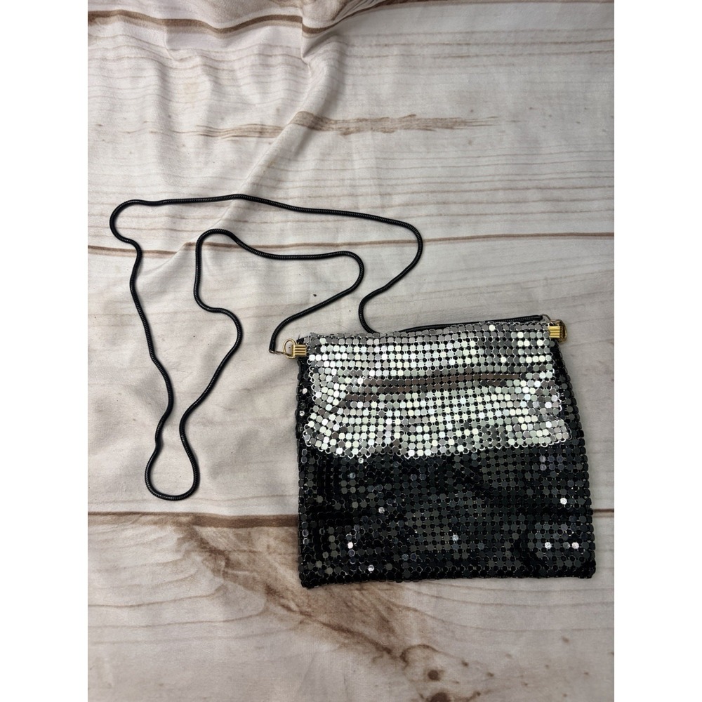 Vintage Black Silver Metal Mesh Evening Bag Hong Kong Disco Chain Shoulder Purse
